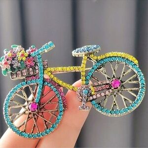 New 18k Gold Plated Colorful zirconia bicycle broach!